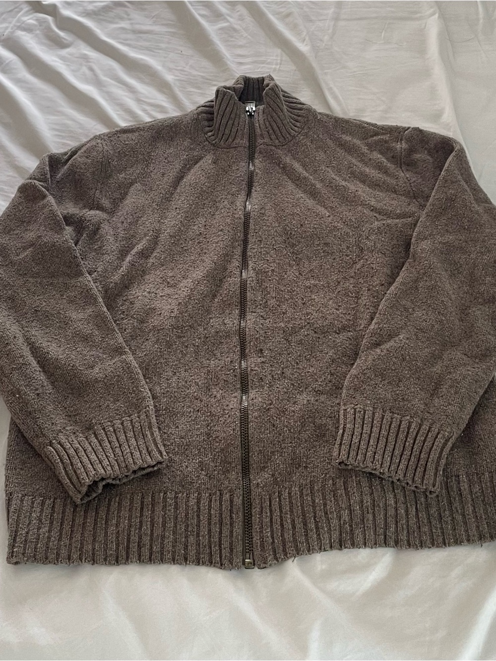 Vintage GAP Men's Full-Zip Brown Knit Sweater Jacket Size M